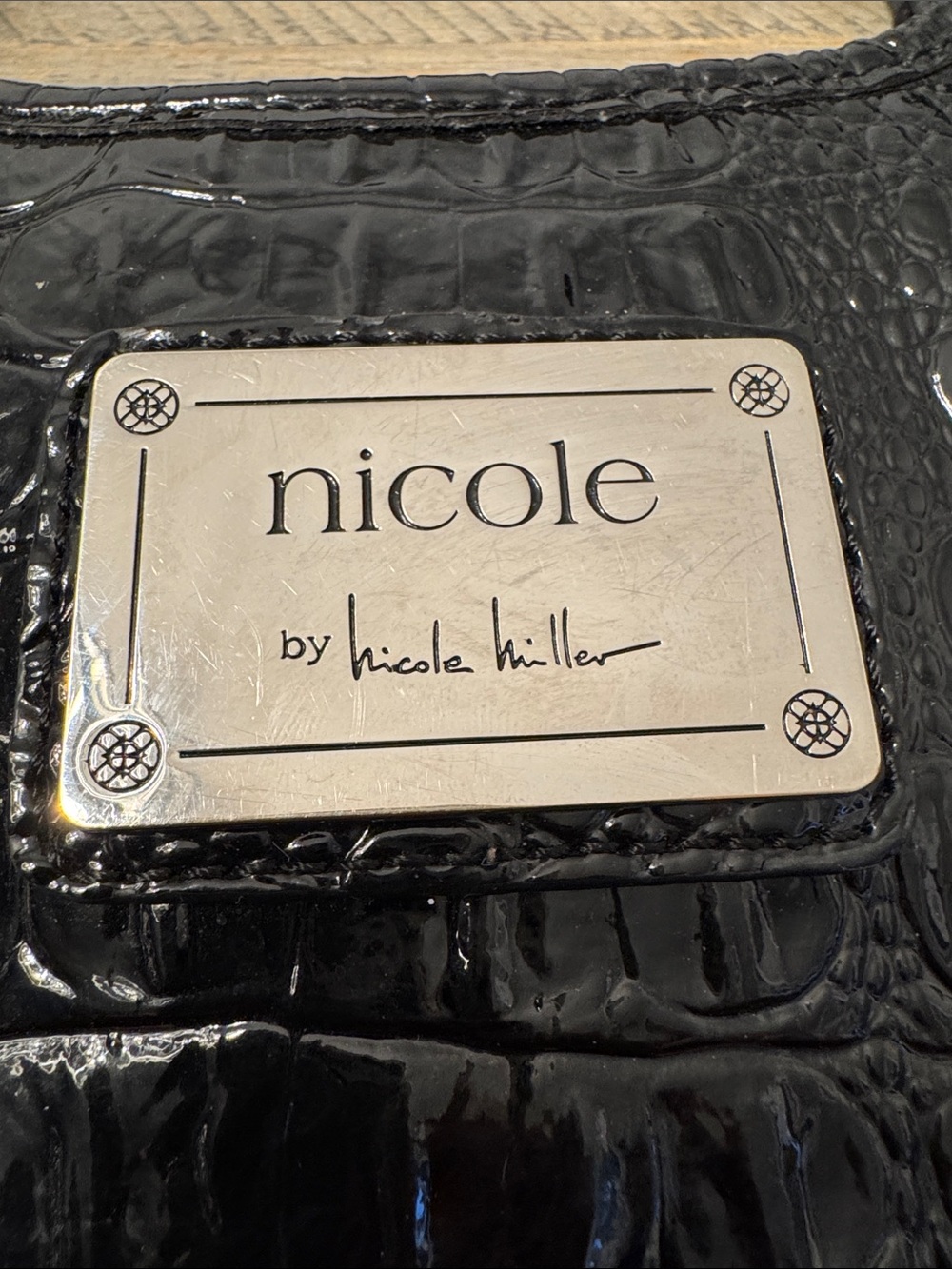 Nicole by Nicole Miller Black Croc-Embossed Shoulder Bag - Picture 2 of 9